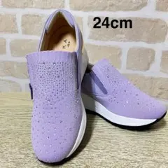 新品訳ありマリカ 4E ニットビジュースニーカー ラベンダー　24cm