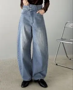 ハイウエストワイドレッグデニムライトブルー