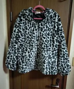 厚手 パーカー グレー 豹柄 アニマル柄 フリース ジャケット
