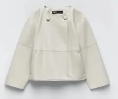 ZARAホワイト ノーカラー ジャケット