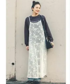 完売カラー　リブ　イン　コンフォート　レースキャミワンピース　アイボリー