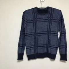 青　紺　 黒　チェック柄 ニットセーター L b139