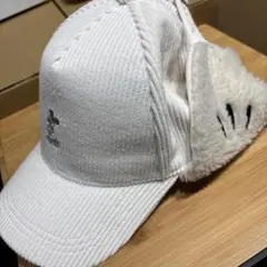 値下げ⭐︎ディズニー耳付きキャップ帽子　白コーデュロイファンキャップミッキー