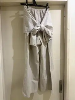 お値下げHERITANOVMストライプ柄ウエストリボン付きワイドパンツ