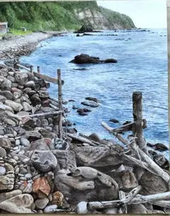 石狩の浜を描いた水彩画 F30号サイズ
