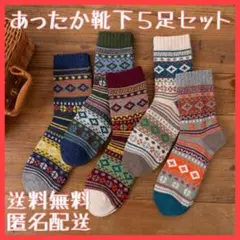 あったか靴下 5足セット 重ね履き 防寒 北欧風 トレッキング 登山 25-27