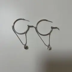 フープピアス チェーン付き シルバー　ラインストーン　揺れるキラキラ