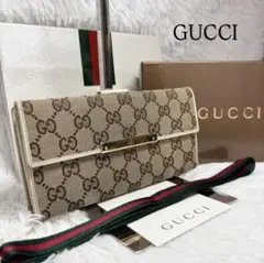 ✨付属品完備✨ グッチ GGキャンバス 長財布 二つ折り プレート レザー 白