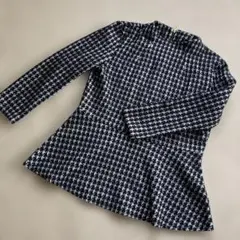 チェック柄ニット長袖トップス