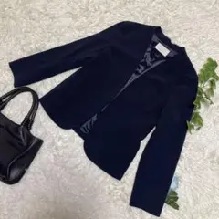 美品　エニィスィス　ノーカラージャケット　ネイビー　洗える　フック　3 【L】