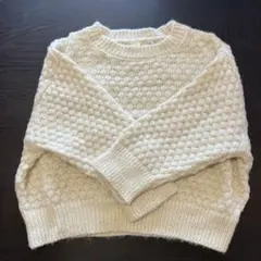 アイボリー編み模様長袖ニットセーター
