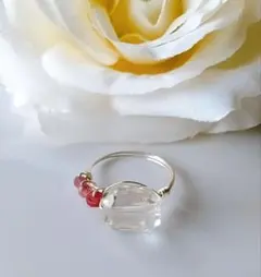 限定1点 宝石質 天然石 クリスタル & ルビー ピンクトルマリン リング