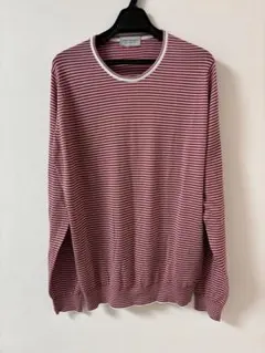 JOHN SMEDLEY ボーダー柄 クルーネック長袖コットンニットLサイズ