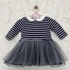 プティマイン　ボーダーチュールスカート ロンパース付きワンピース