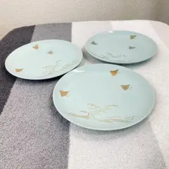 有田焼 瑞峯窯 中皿 3枚セット 20cm 緑 金彩 波に小鳥 和食器 盛皿