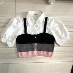 クロップド丈 シャツニット風トップス