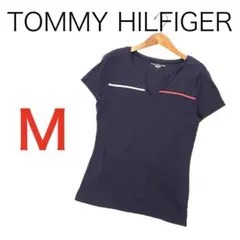 H1593◾️トミーヒルフィガー　Vネック半袖Tシャツ Y2K