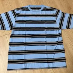 1-142 UNIQLO XL 水色/黒 ストライプ Tシャツ