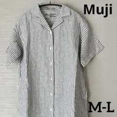 Muji リネン洗いざらし五分袖開襟ワンピース シャツワンピース フレンチリネン