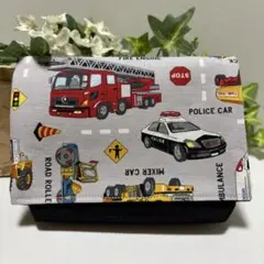 ハンドメイド移動ポケット(マチあり)★男の子　ピクセル車(グレー)