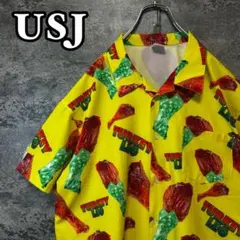 希少古着　USJ ユニバ　総柄オープンカラーシャツ　ターキーレッグ　チキン　Mのサムネイル