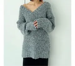 EMODA Vネック シャギーニット グレー
