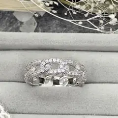 チェーンモチーフパヴェフルエタニティリング☆11〜12号☆キュービックジルコニア