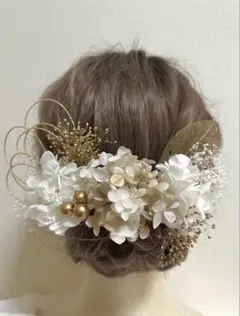 髪飾り　ドライフラワー　卒業式　結婚式　成人式　袴　振袖　ゴールド　金箔　ヘアーのサムネイル