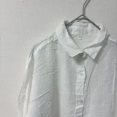 レディース リネン シンプル ホワイト シャツ 長袖 【L】薄め