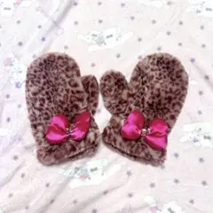 ミニーちゃん ヒョウ柄 手袋 ミトン ピンク