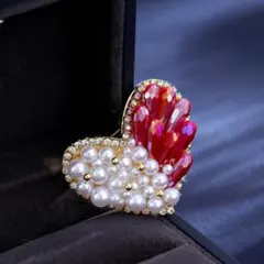 ハート型ブローチ パール ストーン 留め具 帯留め エレガント 綺麗め