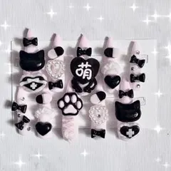 現品 ネイルチップ ねこ 地雷系 量産型 平成女児 ピンク 黒