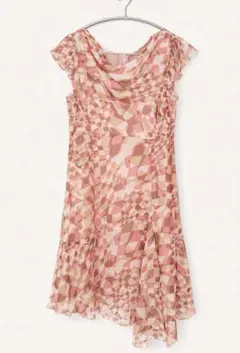 ★値下げ★シフォン　ノースリーブピンク幾何学模様ドレス　春ワンピ