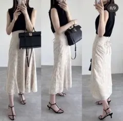 GU ジャガードバックリボンロングスカート　アイボリー　白