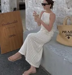 ホワイト レース　ロング　ワンピース　クロシェ　zara