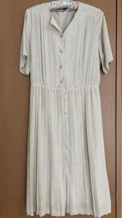 水玉模様 半袖シャツ ワンピース 膝丈 レトロ 古着 ヴィンテージ ベージュ
