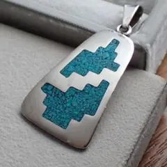 ヴィンテージ シルバー925 オーバーレイ＆インレイ ターコイズ ペンダント