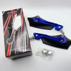 バイク用 ミラー 汎用 左右 セット アダプター付 正ネジ 青 ブルーのサムネイル