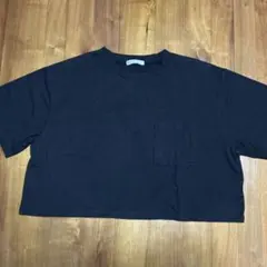 FUN 半袖Tシャツ ブラック ポケット付き　バックプリント　ショート丈