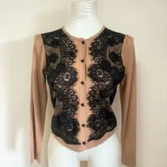 i*0様 スーパービューティー ニットカーディガン【S相当】ブラウンカーキ×黒