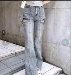 INGNI サイドリボンカットアウトフレアデ ニムパンツ