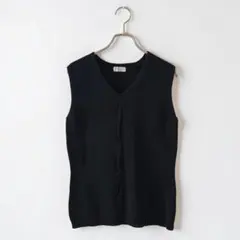 ニットベスト ブラック 綿100% レディース(M)コットン Bon Sens