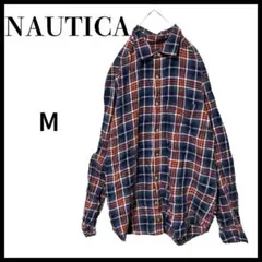 NAUTICA ノーティカ 刺繍ロゴ長袖シャツ チェック Mブルーのサムネイル