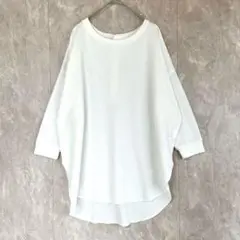 【ニコアンド】ワッフルトップス 3 白 ラウンドヘム バックヘンリーネック 綿混