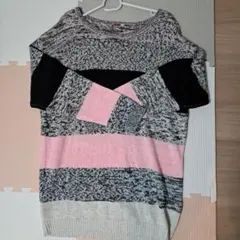 ストライプデザイン 長袖ニットセーター M