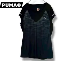PUMA Vネック ブラック トップス Lサイズ 黒 男女兼用 プーマ 迷彩柄