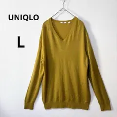 UNIQLO メンズ L マスタード エクストラファインメリノ Vネックニット