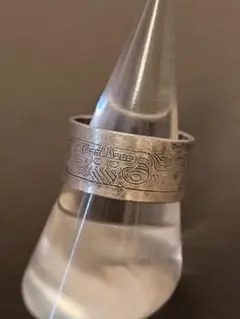 希少】ヴィンテージ 彫金 リング 17号 刻印あり 漢字風 デザイン3.29g