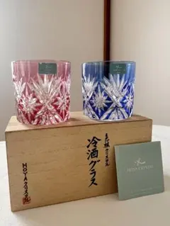 未使用　HOYA　クリスタル　冷酒グラス　切子　２個　ぐい呑み　共箱付き 未使用 HOYA クリスタル 冷酒グラス 切子 2個 ぐい呑み 共箱