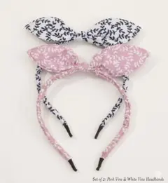 リボンヘッドバンド 2本セット 花柄 ピンク ホワイト カチューシャ